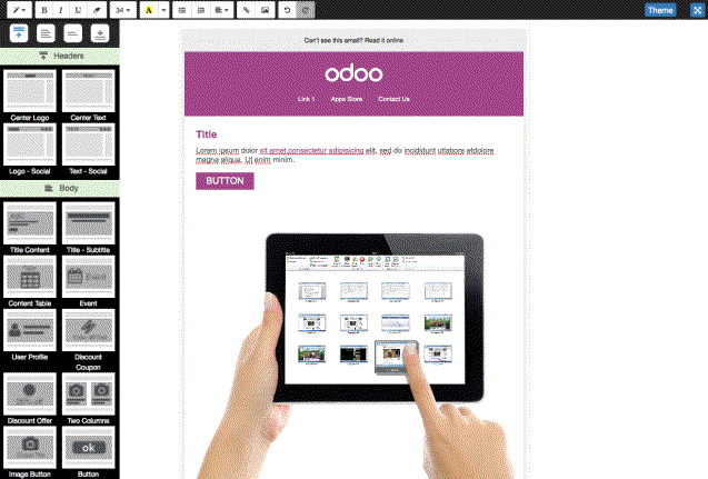 Odoo image and text block